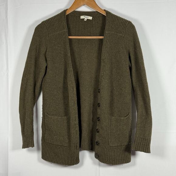 Madewell Sweaters - Madewell Merino Wool Rib Knit Cardigan Sweater Olive Green Button Front S